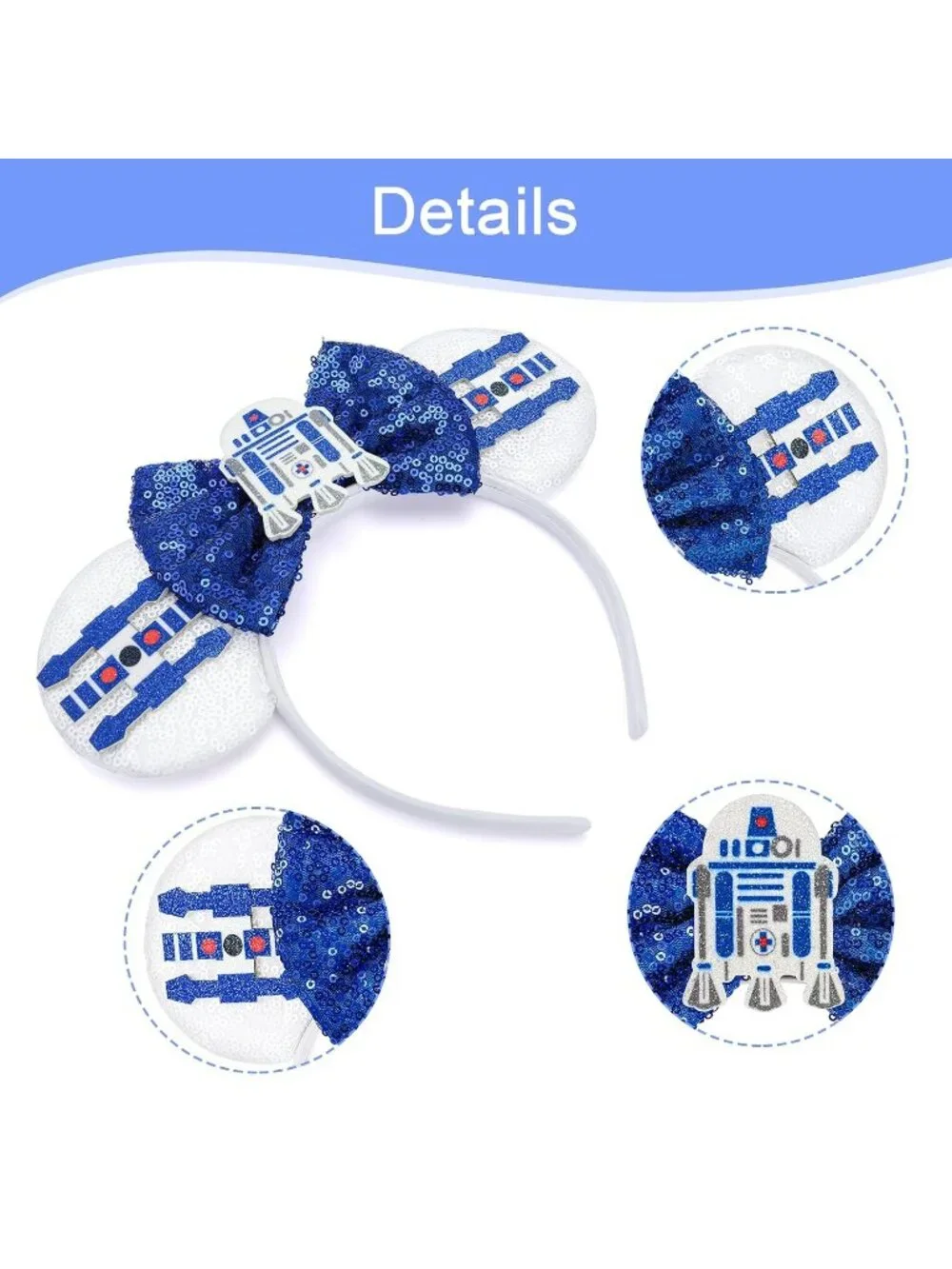 Women Blue Sequin Bow Mickey Mouse Hair Headband for Cosplay